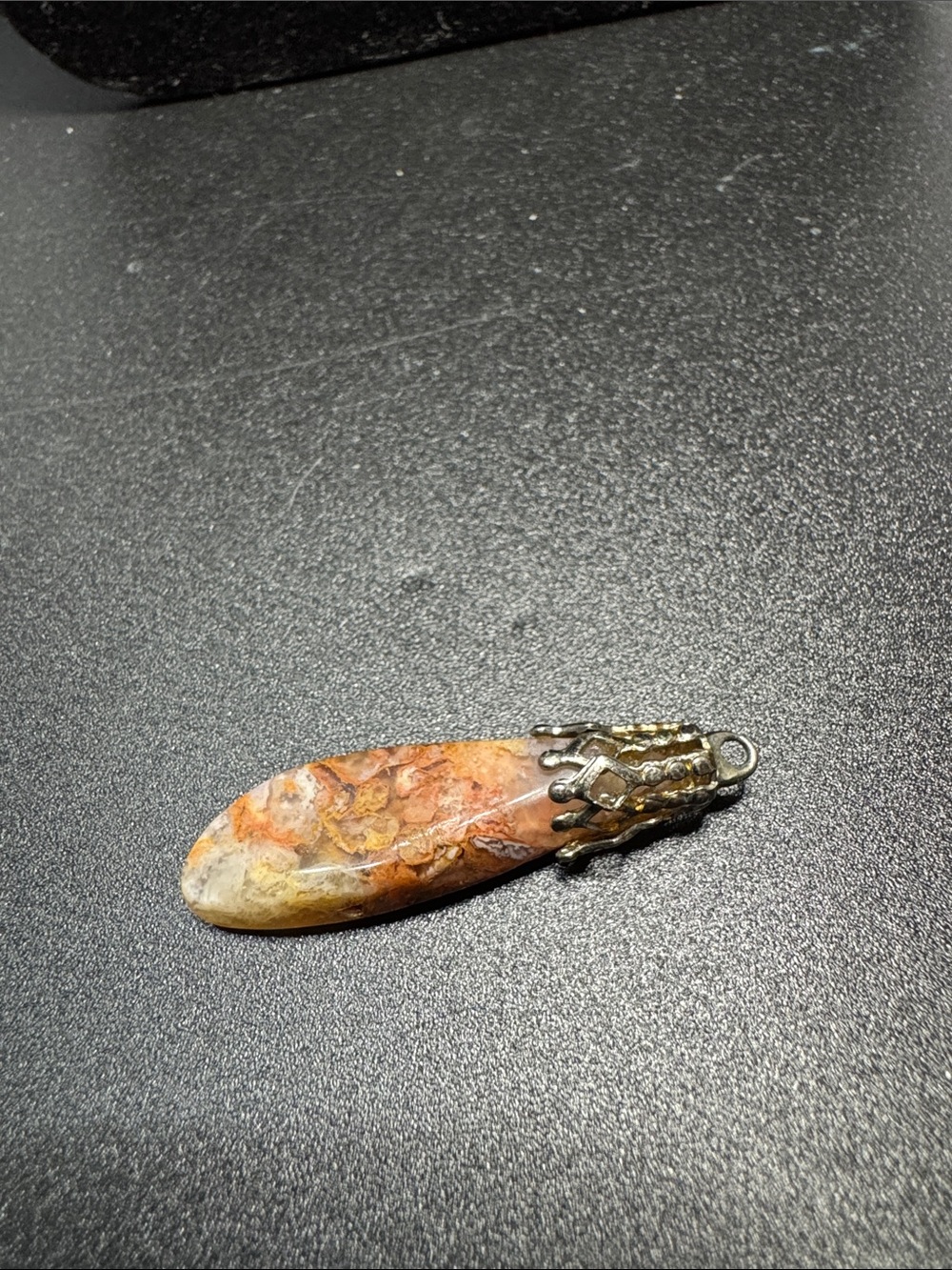 Source Unknown Orange and Cream Marbled Stone Pendant Necklace